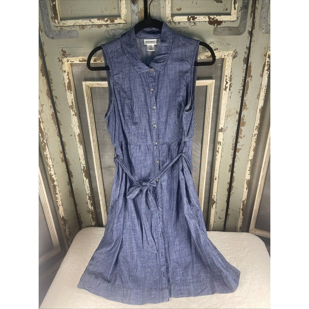 Motherhood Maternity Sleeveless Button-Front Midi Dress in Chambray Blue